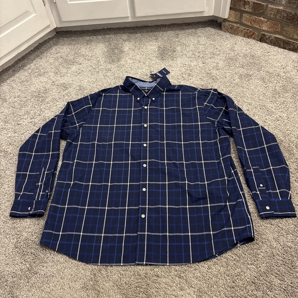 NEW Chaps Shirt Mens 3XL XXXL Blue Plaid Check Long Sleeve Button Down Classic